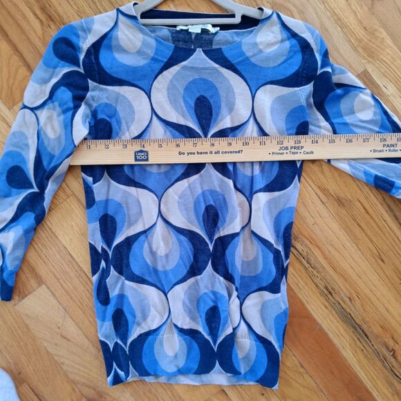 Boden sz. 2 swirly blue pattern sweater 3/4 arm wool - Picture 8 of 10